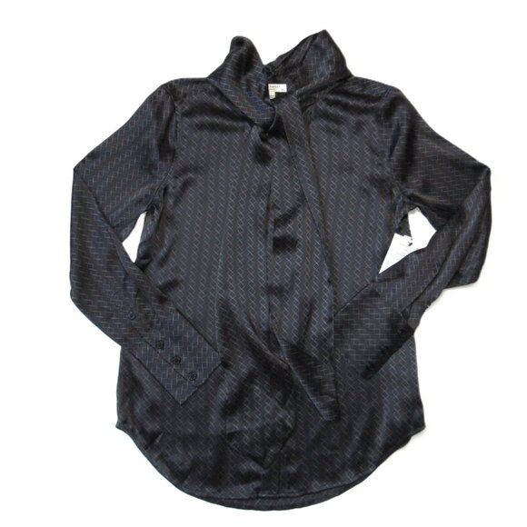 NWT Equipment Luis in True Black Pearl Tie Neck Satin Silk Button Down Shirt S - Picture 6 of 10